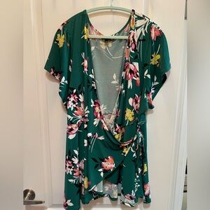 Torrid Green Floral Wrap Top Size 5